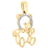 10K Yellow Gold Round Diamond Teddy Bear Pendant 0.80" Statement Charm 1/20 CT.