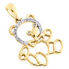 10K Yellow Gold Round Diamond Teddy Bear Pendant 0.80" Statement Charm 1/20 CT.