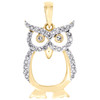 10K Yellow Gold Round Diamond Owl Bird Pendant 0.75" Statement Charm 1/6 CT.