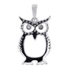 10K White Gold Round Diamond Owl Bird Pendant 0.75" Fancy Statement Charm 1/6 CT