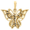 pendentif papillon diamant rond et baguette en or jaune 10 carats breloque 0,85" 5/8 ct.