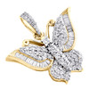 pendentif papillon diamant rond et baguette en or jaune 10 carats breloque 0,85" 5/8 ct.