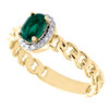 10K Yellow Gold Oval Emerald & Diamond Halo Cuban Women's Promise Ring 1/10 TCW