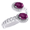 10K White Gold Ruby & Diamond Bypass Oval Halo Cuban Link Promise Ring 0.20 TCW