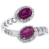 10K White Gold Ruby & Diamond Bypass Oval Halo Cuban Link Promise Ring 0.20 TCW