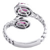 10K White Gold Ruby & Diamond Bypass Oval Halo Cuban Link Promise Ring 0.20 TCW