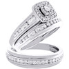 ensemble trio de diamants en or blanc 14 carats, bagues de mariée halo à plusieurs niveaux + alliance 0,87 ct.