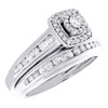 14K White Gold Diamond Trio Set Tiered Halo Bridal Rings + Wedding Band 0.87 Ct.