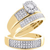 14K Yellow Gold Solitaire Diamond Trio Set Flower Bridal + Wedding Rings 0.87 Ct