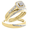 10K Yellow Gold Diamond Trio Set Square Bridal Ring + Wavy Wedding Band 0.08 TCW