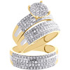 anillo nupcial en racimo con conjunto de trío de diamantes en oro amarillo de 14 k + alianza de boda de nivel, 1,33 ct