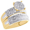 anello nuziale a grappolo con trio di diamanti in oro giallo 14k + fede nuziale a strati da 1,33 ct