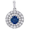 pendentif à breloque tanzanite en or blanc 14 carats avec cercle de diamants ronds et halo de 1,80 carat au total.