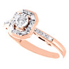 bague de fiançailles baguette en or rose 10 carats avec diamant solitaire octogonal halo 1/4 ct.