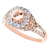 anillo de compromiso con halo cuadrado de morganita y diamante en oro rosa de 14 k, 1,25 tcw