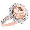 bague de fiançailles diamant et solitaire en or rose 14 carats avec halo de fleurs de morganite 3,50 tcw