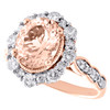 anello di fidanzamento con alone di fiori in morganite solitario in oro rosa 14k con diamanti e solitario 3,50 TCW