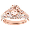 bague de fiançailles ovale en morganite et diamant milgrain en or rose 10 carats, ensemble de mariée 2 tcw