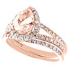 14k roséguld päron morganite diamant delat skaft förlovningsbrud set 1,52 tcw