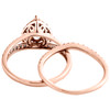 conjunto nupcial de compromiso con vástago dividido con diamantes de morganita en forma de pera y oro rosa de 14 k, 1,52 tcw