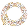 collar/cadena de 18" con eslabones figaro sólidos con corte de diamante unisex de oro tricolor de 14k de 4 mm