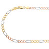 14K Tri Color Gold Unisex 4mm Diamond Cut Solid Figaro Link 18" Necklace / Chain