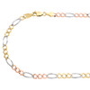 14 Karat dreifarbiges Gold, Unisex, 4 mm, Diamantschliff, solide Figaro-Glieder, 50,8 cm lange Halskette/Kette
