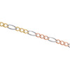 14 Karat dreifarbiges Gold, Unisex, 5 mm, Diamantschliff, solide Figaro-Glieder, 50,8 cm lange Halskette/Kette