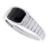 10K White Gold Round Diamond & Onyx Wedding Band 8.5mm Mens Pinky Ring 1/20 CT.