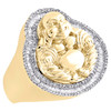 Anillo de oro amarillo de 10 k con diamante baguette y buda sonriente en 3D, anillo para el meñique de 25 mm, 7/8 qt.