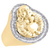 Anello da mignolo da 25 mm con buddha ridente 3D in oro giallo 10 kt con diamanti baguette e fascia da 7/8 ct.