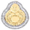 Anello da mignolo da 25 mm con buddha ridente 3D in oro giallo 10 kt con diamanti baguette e fascia da 7/8 ct.