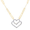 10K Yellow Gold Round Diamond Double Heart Paperclip Necklace 18" Chain 1/4 CT.