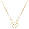 10K Yellow Gold Round Diamond Double Heart Paperclip Necklace 18" Chain 1/4 CT.