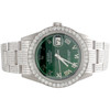Mens Rolex 36mm DateJust Diamond Watch Fully lced Band Green Roman Dial 5 CT.