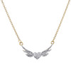 10K Yellow Gold Diamond Heart Wings Cable Necklace 18"Fancy Pave Chain 1/5 CT.