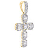 Pendentif croix en or jaune 10 carats avec diamants ronds et baguettes 1,9" breloque de déclaration 1 ct