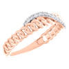 10K Rose Gold Round Diamond Bypass Ribbon on Cuban Link Stackable Ring 0.16 Ct.