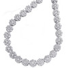 Genuine Diamond Flower Cluster 8mm Link Chain 22" Sterling Silver Necklace 3 CT.