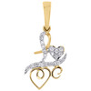 10K Yellow Gold Real Round  Diamond Double Heart Love Pendant 1" Charm 1/8 CT.