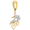 10K Yellow Gold Real Round  Diamond Double Heart Love Pendant 1" Charm 1/8 CT.