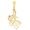 10K Yellow Gold Real Round  Diamond Double Heart Love Pendant 1" Charm 1/8 CT.