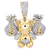10K Yellow Gold Genuine Diamond Teddy Bear Money Bag Pendant 1.75" Charm 1.33 CT