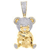 Pendentif de sac d'argent en forme d'ours en peluche en or jaune 10 carats avec véritable diamant, breloque de 1,75 pouces, 1 ct.