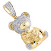 10K Yellow Gold  Genuine Diamond Teddy Bear Money Bag Pendant 1.75" Charm 1 CT.