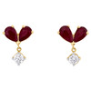 14K Yellow Gold Natural Ruby & Diamond Dangle Drop Studs 10mm Earrings 1/6 CT.