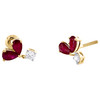 14K Yellow Gold Natural Ruby & Diamond Dangle Drop Studs 10mm Earrings 1/6 CT.