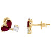 14K Yellow Gold Natural Ruby & Diamond Dangle Drop Studs 10mm Earrings 1/6 CT.