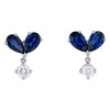 14K White Gold Natural Sapphire & Diamond Dangle Drop Studs 10mm Earrings 1/6 CT