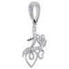 10K White Gold Real Round  Diamond Double Heart Love Pendant 1" Charm 1/8 CT.